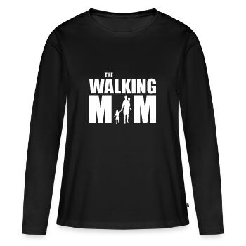 THE WALKING MOM | Mama Mutti Mutter - Frauen Premium Bio Langarmshirt - Schwarz - Vorne - Julia (174cm)