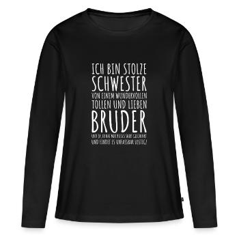 Stolze Schwester | Geschwister Weihnachtsgeschenk - Frauen Premium Bio Langarmshirt - Schwarz - Vorne - Julia (174cm)