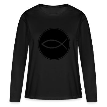icône de poisson de jésus - T-shirt manches longues Premium bio Femme - noir - Devant - Julia (174cm)