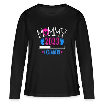 Mama loading 2023, werdende Mutter 2023 - Frauen Premium Bio Langarmshirt - Schwarz - Vorne - Julia (174cm)