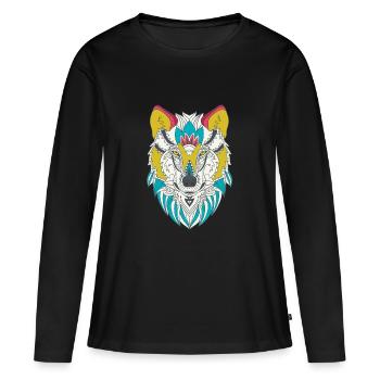 Tête de loup colorée - T-shirt manches longues Premium bio Femme - noir - Devant - Julia (174cm)