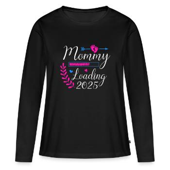 Maman 2025 chargement, je vais être 2025 Maman douce - T-shirt manches longues Premium bio Femme - noir - Devant - Julia (174cm)