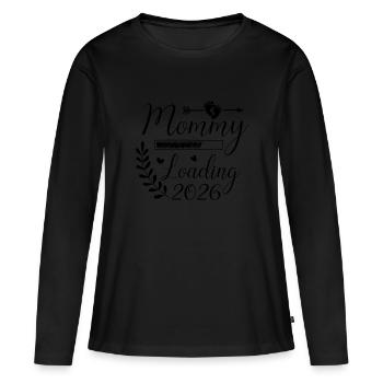Mommy Loading Annonce de grossesse 2026 - T-shirt manches longues Premium bio Femme - noir - Devant - Julia (174cm)