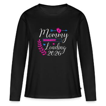 Mommy Loading Annonce de grossesse 2026 - T-shirt manches longues Premium bio Femme - noir - Devant - Julia (174cm)