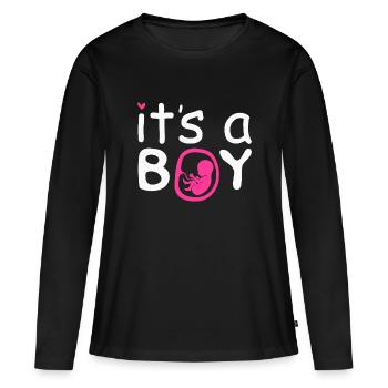 Schwanger, Es ist ein Junge, Schwangerschaft - Frauen Premium Bio Langarmshirt - Schwarz - Vorne - Julia (174cm)
