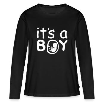 Schwanger, Es ist ein Junge, Schwangerschaft - Frauen Premium Bio Langarmshirt - Schwarz - Vorne - Julia (174cm)