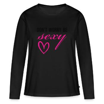 Dont' worry - Frauen Premium Bio Langarmshirt - Schwarz - Vorne - Julia (174cm)