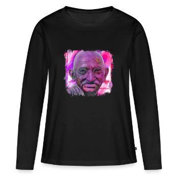 Mahatma Gandhi - Frauen Premium Bio Langarmshirt - Schwarz - Vorne - Julia (174cm)