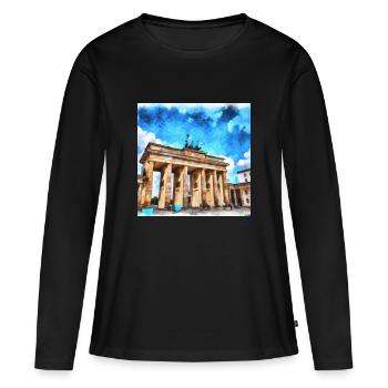 Das Brandenburger Tor in Berlin - Frauen Premium Bio Langarmshirt - Schwarz - Vorne - Julia (174cm)