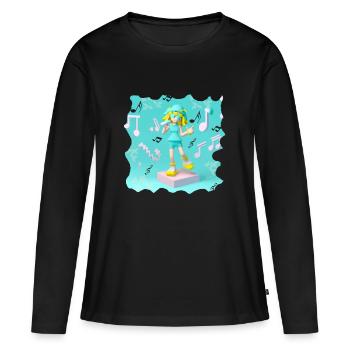 LUSTIGE MUSIK ILLUSTRATION MÄDCHEN 5 - Frauen Premium Bio Langarmshirt - Schwarz - Vorne - Julia (174cm)