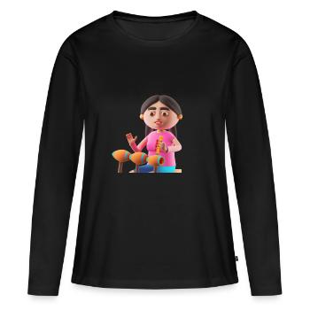 MUSIQUE DRÔLE 019 - T-shirt manches longues Premium bio Femme - noir - Devant - Julia (174cm)