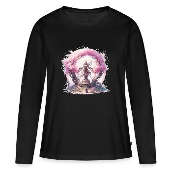 Statue unter einem Kirschblütenbaum - Frauen Premium Bio Langarmshirt - Schwarz - Vorne - Julia (174cm)