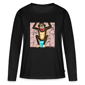 Un singe qui rit sur les toilettes - T-shirt manches longues Premium bio Femme - noir - Devant - Julia (174cm)