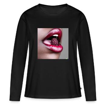 Bouche d’une femme aux lèvres rouges @ Markus - T-shirt manches longues Premium bio Femme - noir - Devant - Julia (174cm)