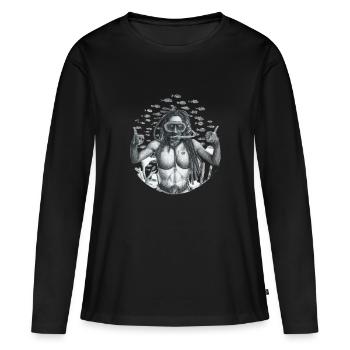 Glücklicher Mann unter Wasser - Frauen Premium Bio Langarmshirt - Schwarz - Vorne - Julia (174cm)