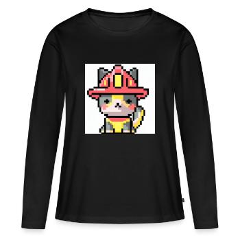 Pompier chat, Uniforme, Pixel Art - T-shirt manches longues Premium bio Femme - noir - Devant - Julia (174cm)