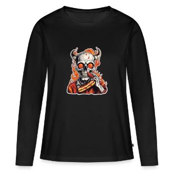 Crâne cornu | J’adore le barbecue et les hot-dogs - T-shirt manches longues Premium bio Femme - noir - Devant - Julia (174cm)
