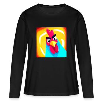 "Majesté Bleue: Le Coq Courageux - T-shirt manches longues Premium bio Femme - noir - Devant - Julia (174cm)