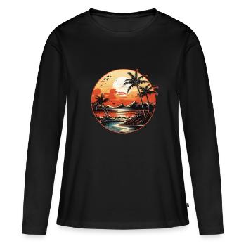 Retro PalmTree, Sundowner - Frauen Premium Bio Langarmshirt - Schwarz - Vorne - Julia (174cm)