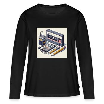 Kassettenrekorder und Stift - Frauen Premium Bio Langarmshirt - Schwarz - Vorne - Julia (174cm)