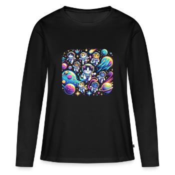 Expédition Cosmic Kitties - T-shirt manches longues Premium bio Femme - noir - Devant - Julia (174cm)