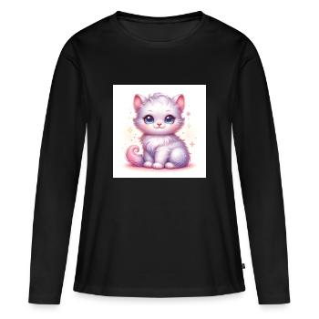 Chaton Doux 1 - T-shirt manches longues Premium bio Femme - noir - Devant - Julia (174cm)