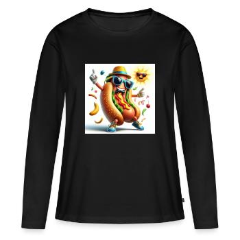 Dancing Hot Dog - Frauen Premium Bio Langarmshirt - Schwarz - Vorne - Julia (174cm)