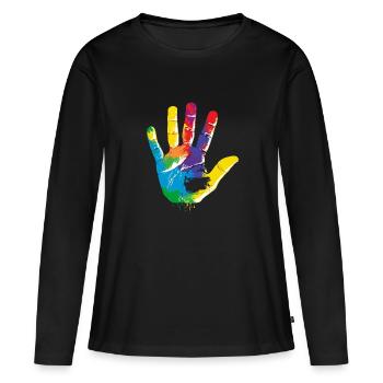Regenbogen - Frauen Premium Bio Langarmshirt - Schwarz - Vorne - Julia (174cm)