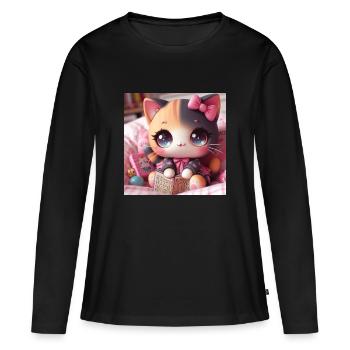 chat girly - T-shirt manches longues Premium bio Femme - noir - Devant - Julia (174cm)