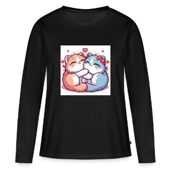 De doux chatons câlins avec des cœurs - T-shirt manches longues Premium bio Femme - noir - Devant - Julia (174cm)