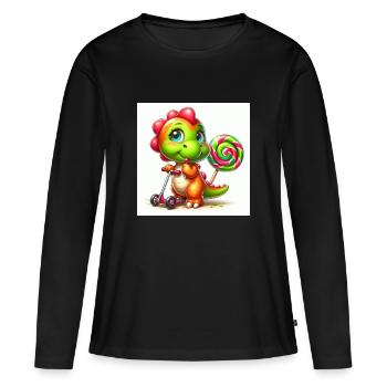 Dino avec sucette et sucette sur scooter - T-shirt manches longues Premium bio Femme - noir - Devant - Julia (174cm)