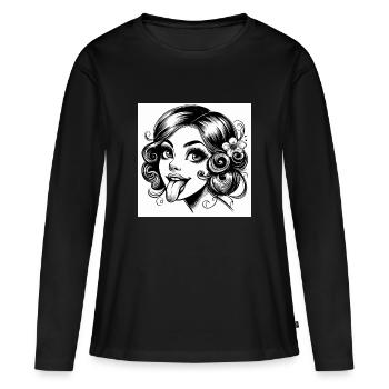 Comtesse qui tire la langue - T-shirt manches longues Premium bio Femme - noir - Devant - Julia (174cm)