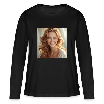 Schönes Mädchen mit glänzendem Haar - Frauen Premium Bio Langarmshirt - Schwarz - Vorne - Julia (174cm)
