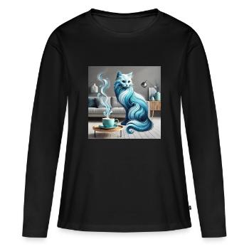 Le chat et le café - T-shirt manches longues Premium bio Femme - noir - Devant - Julia (174cm)