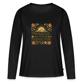 Progress not Perfection - Women's Premium Organic Long Sleeve Shirt - black - Front - Julia (174cm)