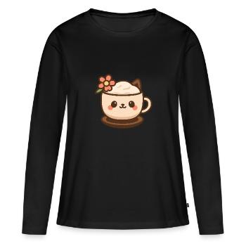 Cappuccino-Tierchen - Frauen Premium Bio Langarmshirt - Schwarz - Vorne - Julia (174cm)