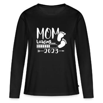 Maman chargeant 2023, future maman 2023 - T-shirt manches longues Premium bio Femme - noir - Devant - Julia (174cm)