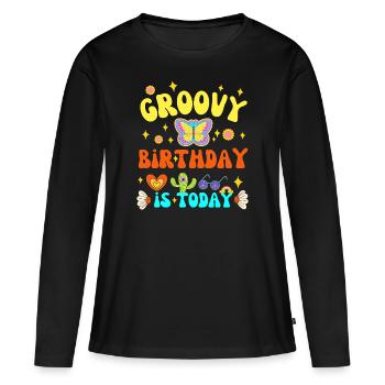 GROOVY GEBURTSTAG IST HEUTE 70 S - Frauen Premium Bio Langarmshirt - Schwarz - Vorne - Julia (174cm)