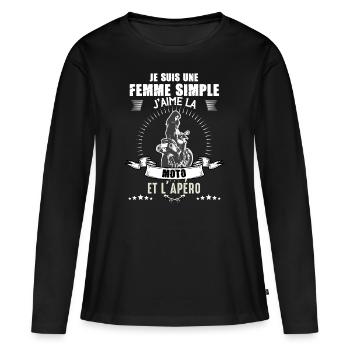 Femme Moto Humour Motarde De Caractere Apéro - T-shirt manches longues Premium bio Femme - noir - Devant - Julia (174cm)