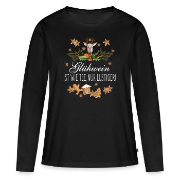 Glühwein ist wie Tee nur lustiger - Frauen Premium Bio Langarmshirt - Schwarz - Vorne - Julia (174cm)
