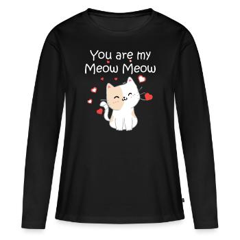 Katzenchat Miau-Paare verliebt Liebesbeweis - Frauen Premium Bio Langarmshirt - Schwarz - Vorne - Julia (174cm)