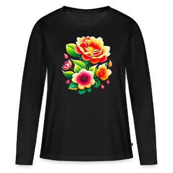 Bouquet de fleurs - T-shirt manches longues Premium bio Femme - noir - Devant - Julia (174cm)