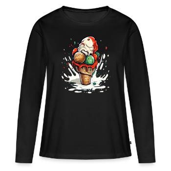Cornet de glace myrtille pistache vanille - T-shirt manches longues Premium bio Femme - noir - Devant - Julia (174cm)