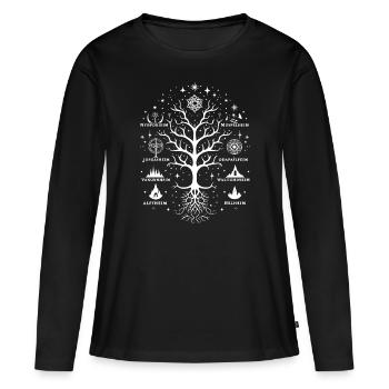 Nordische Mythologie Yggdrasil und die neun Welten - Frauen Premium Bio Langarmshirt - Schwarz - Vorne - Julia (174cm)