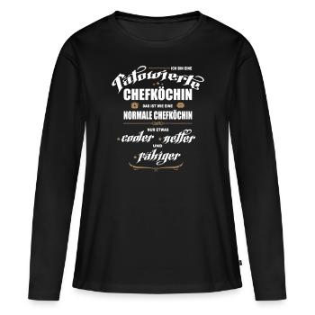Chefköchin mit Tattoos. Tätowierte Köchin. - Frauen Premium Bio Langarmshirt - Schwarz - Vorne - Julia (174cm)