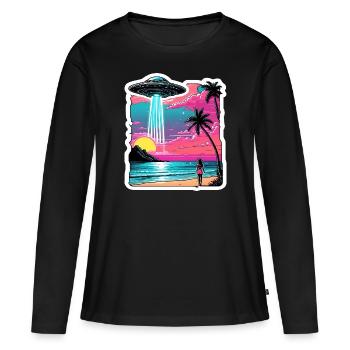Scène d’enlèvement extraterrestre à la plage - T-shirt manches longues Premium bio Femme - noir - Devant - Julia (174cm)