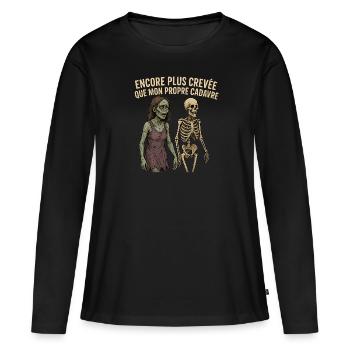 Fatiguée à en mourir - Humour Noir et Décalé - T-shirt manches longues Premium bio Femme - noir - Devant - Julia (174cm)