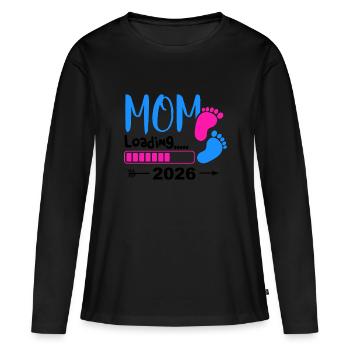 Mom Loading 2026 pour les futures mamans - T-shirt manches longues Premium bio Femme - noir - Devant - Julia (174cm)