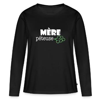 Mère péteuse (maman fête des mères) - T-shirt manches longues Premium bio Femme - noir - Devant - Julia (174cm)
