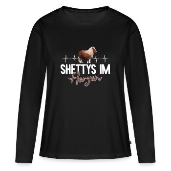 Shetty im Herzen Herzschlag Shetland Pony - Frauen Premium Bio Langarmshirt - Schwarz - Vorne - Julia (174cm)